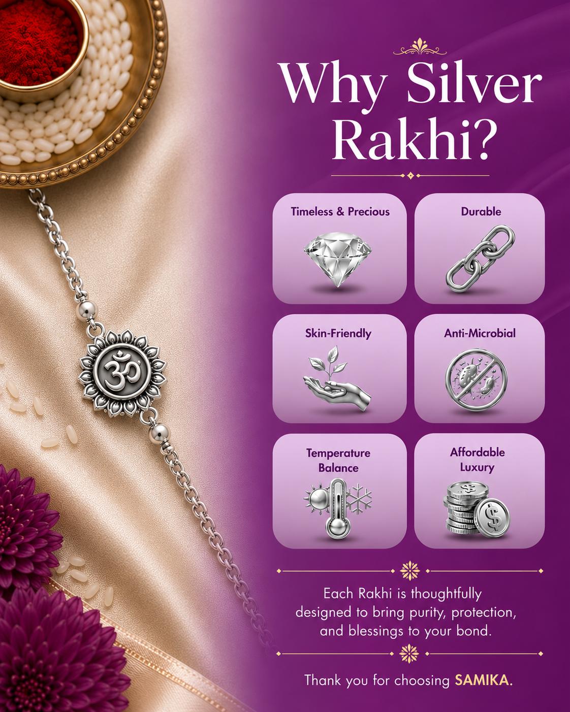 925 Sterling Silver Elephant Designer Kids Rakhi With Roli-Chawal Set - Image 8