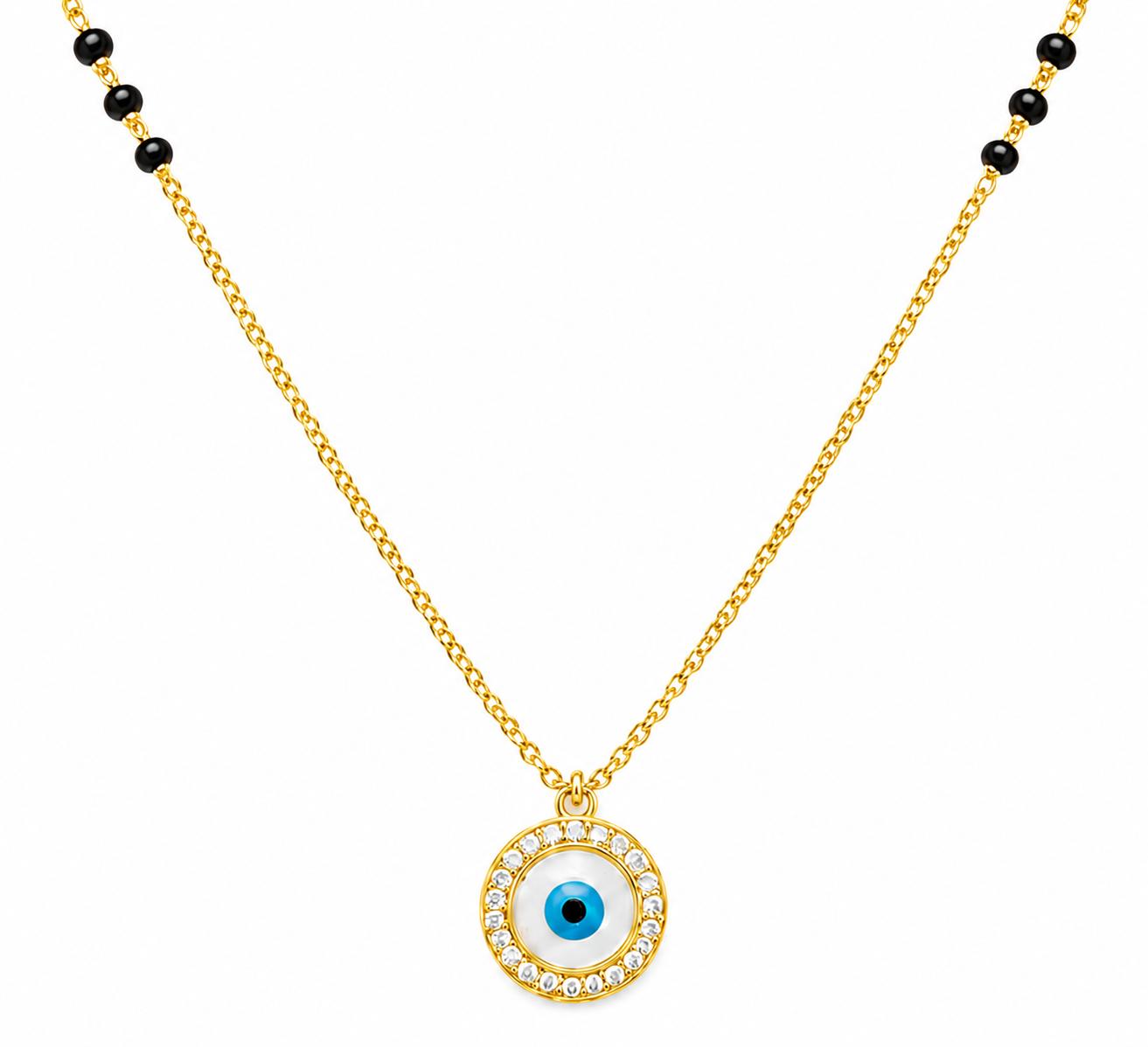 925 Sterling Silver Gold Plated Evil Eye Crystal Mangalsutra Necklace