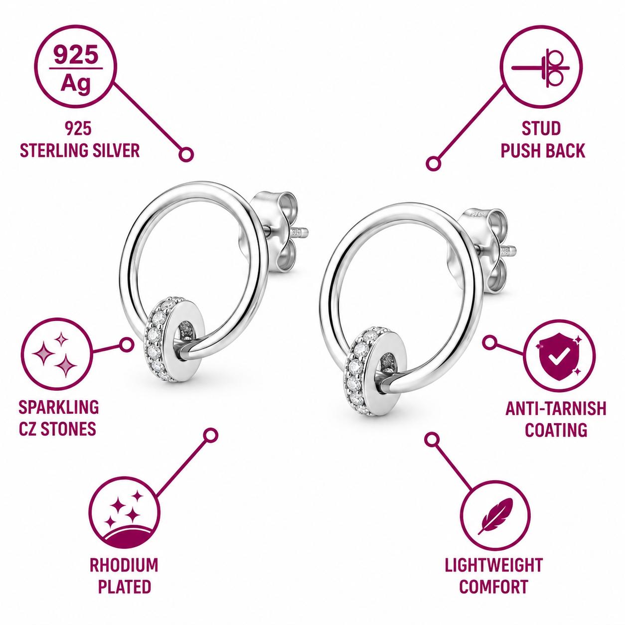 925 Sterling Silver Zircon Hoop Earring - Image 5