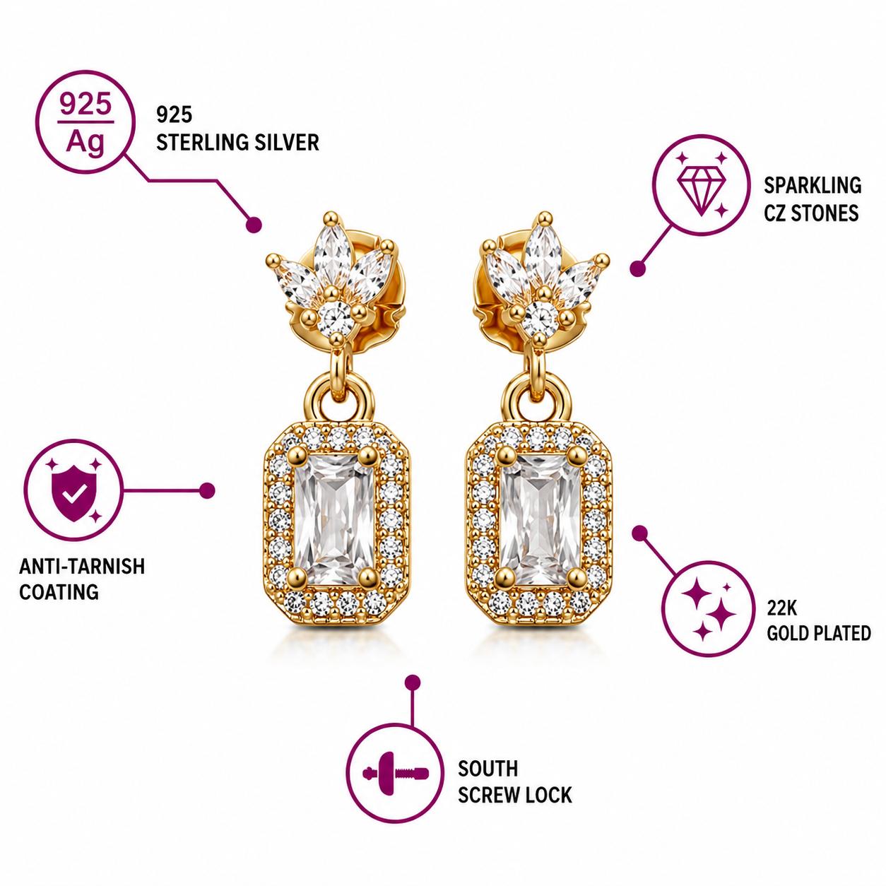 Rose Gold Crystal Drop Earring With 925 Sterling Silver - Image 4