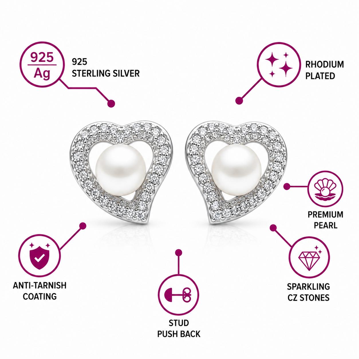 Heart Pearl Halo Stud Earrings - Image 4