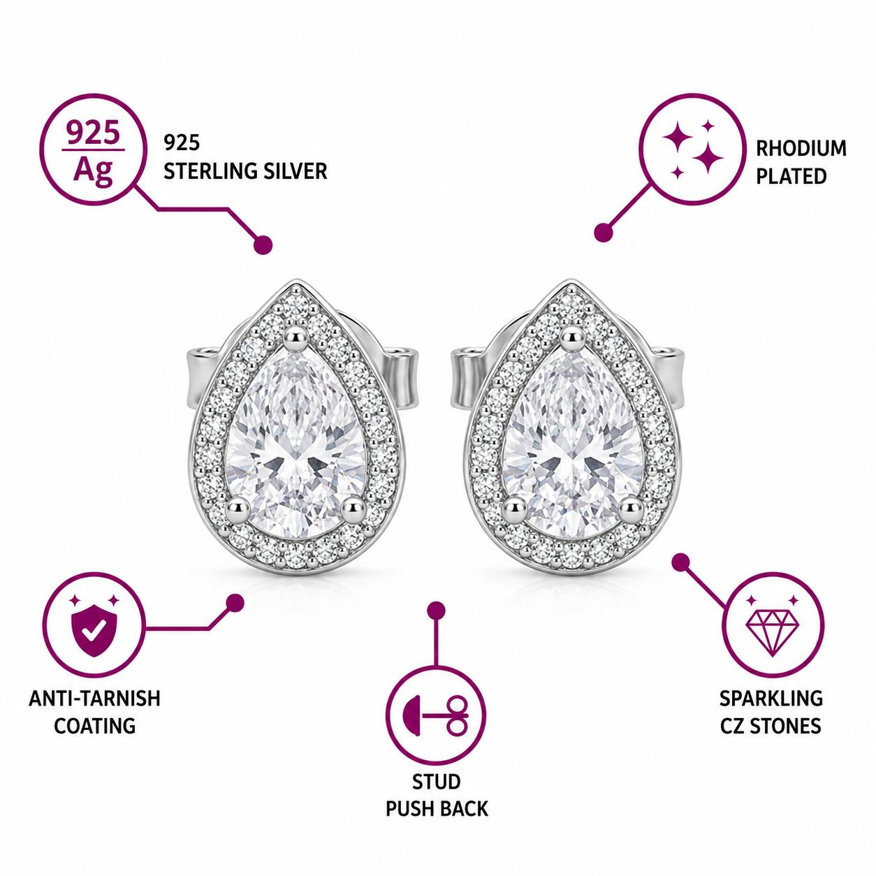 925 Sterling Silver Finish Teardrop Crystal Stud Earring - Image 4