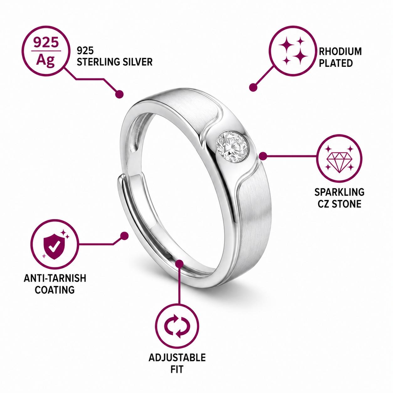925 Sterling Silver Minimalist Solitaire Men's Ring - Image 4