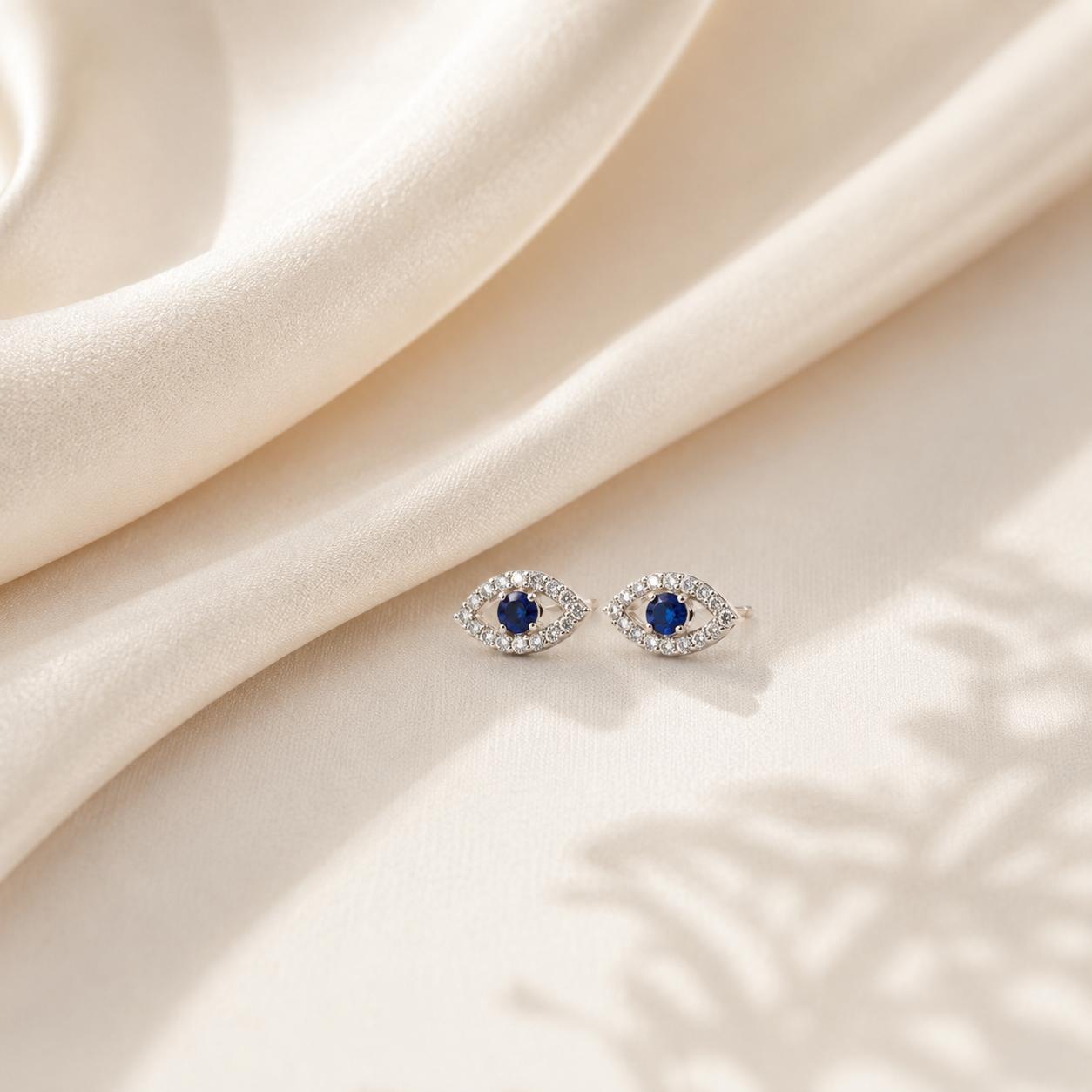 925 Sterling Silver Finish Crystal Evil Eye Stud Earring