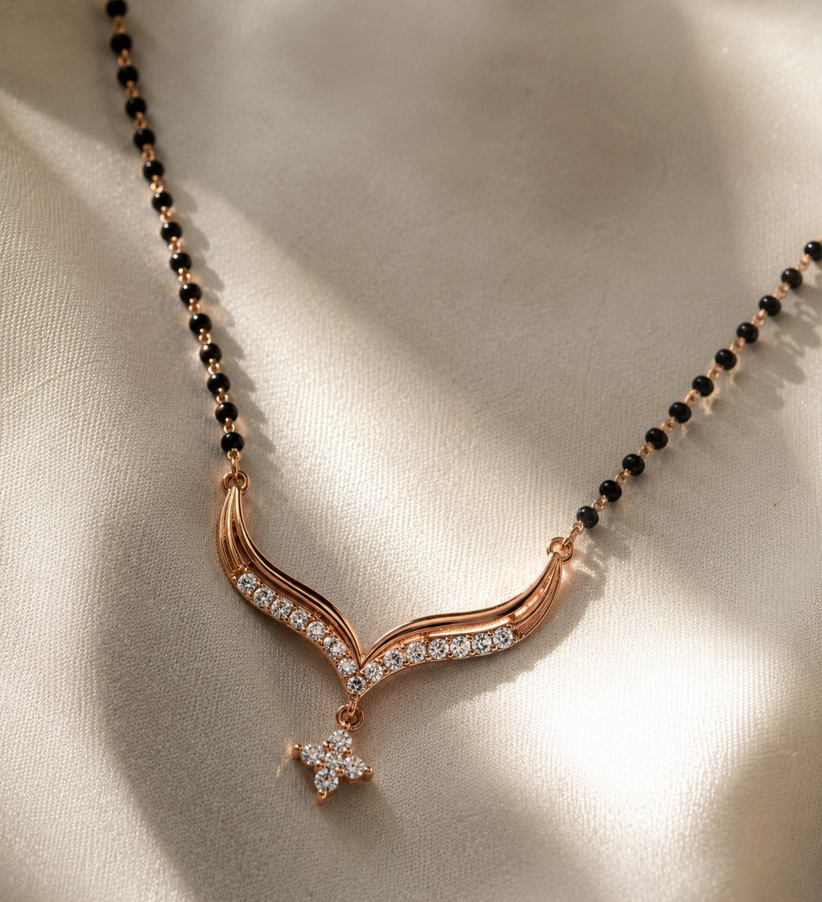 925 Sterling Silver Rose Gold Plated Celestial V-Curve Mangalsutra