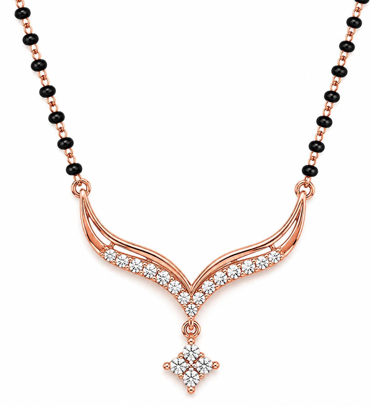 925 Sterling Silver Rose Gold Plated Celestial V-Curve Mangalsutra - Image 3