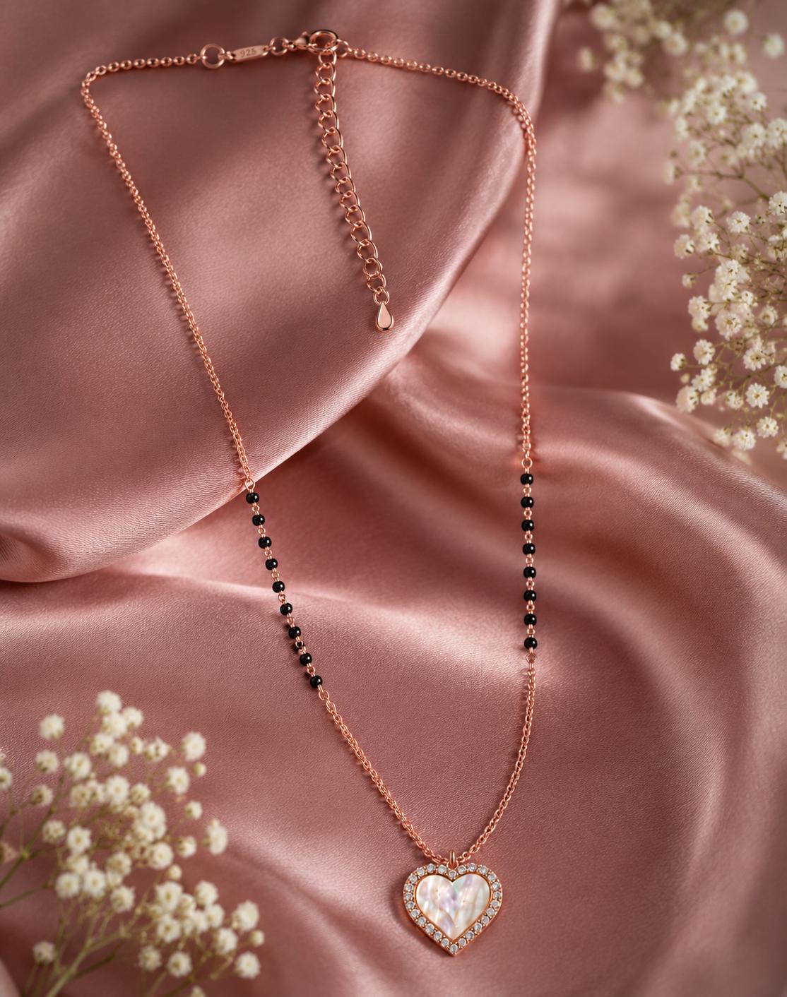 925 Sterling Silver Rose Gold Plated Aurora Heart Mangalsutra