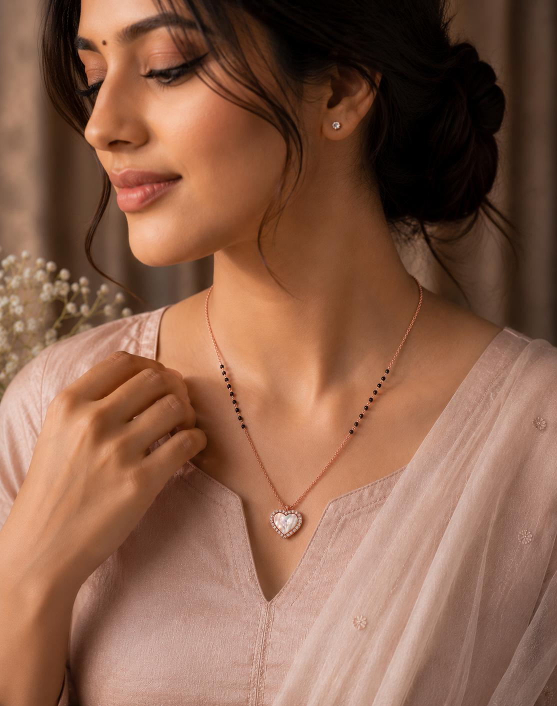 925 Sterling Silver Rose Gold Plated Aurora Heart Mangalsutra - Image 2
