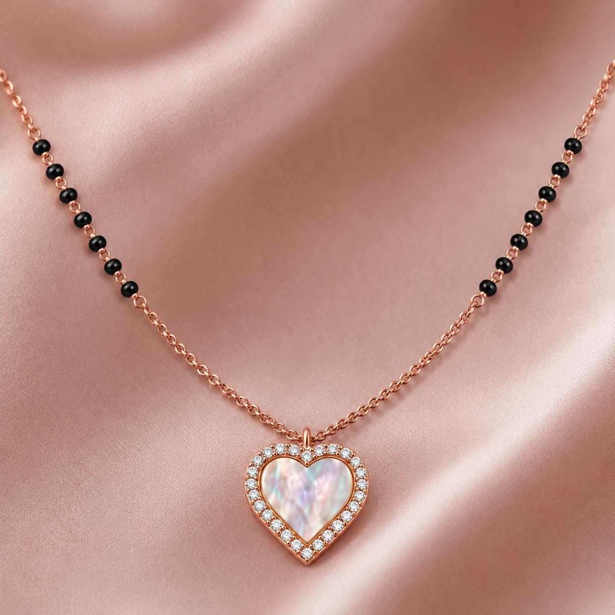 925 Sterling Silver Rose Gold Plated Aurora Heart Mangalsutra - Image 4