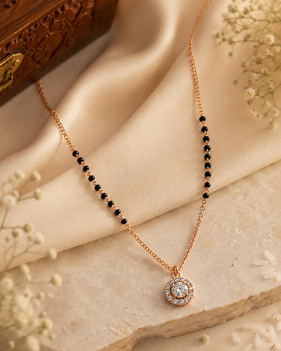 925 Sterling Silver Rose Gold Plated Halo Crystal Mangalsutra