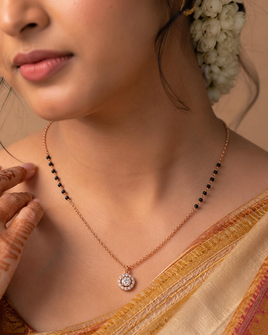 925 Sterling Silver Rose Gold Plated Halo Crystal Mangalsutra - Image 2