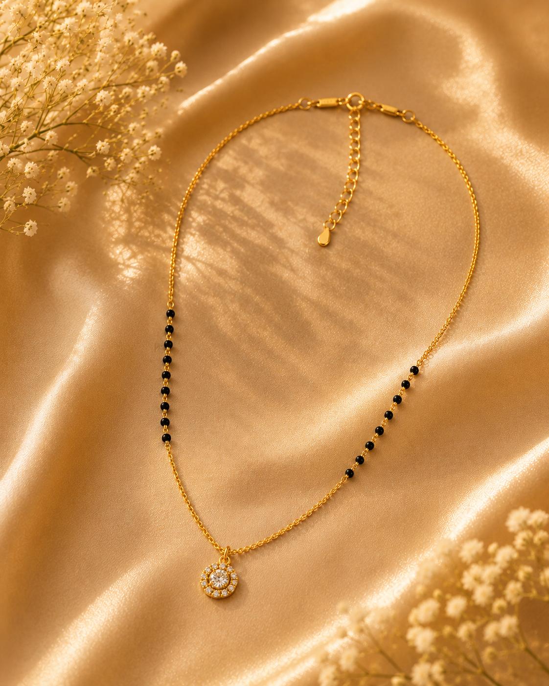 925 Sterling Silver Gold Plated Halo Crystal Mangalsutra