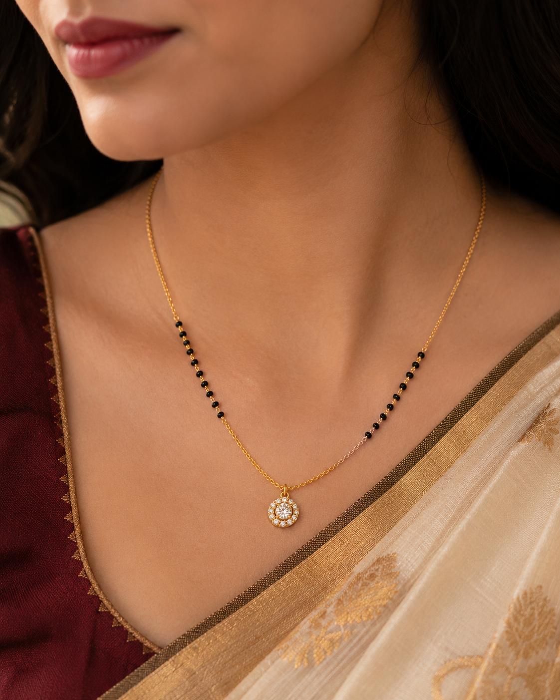 925 Sterling Silver Gold Plated Halo Crystal Mangalsutra - Image 2