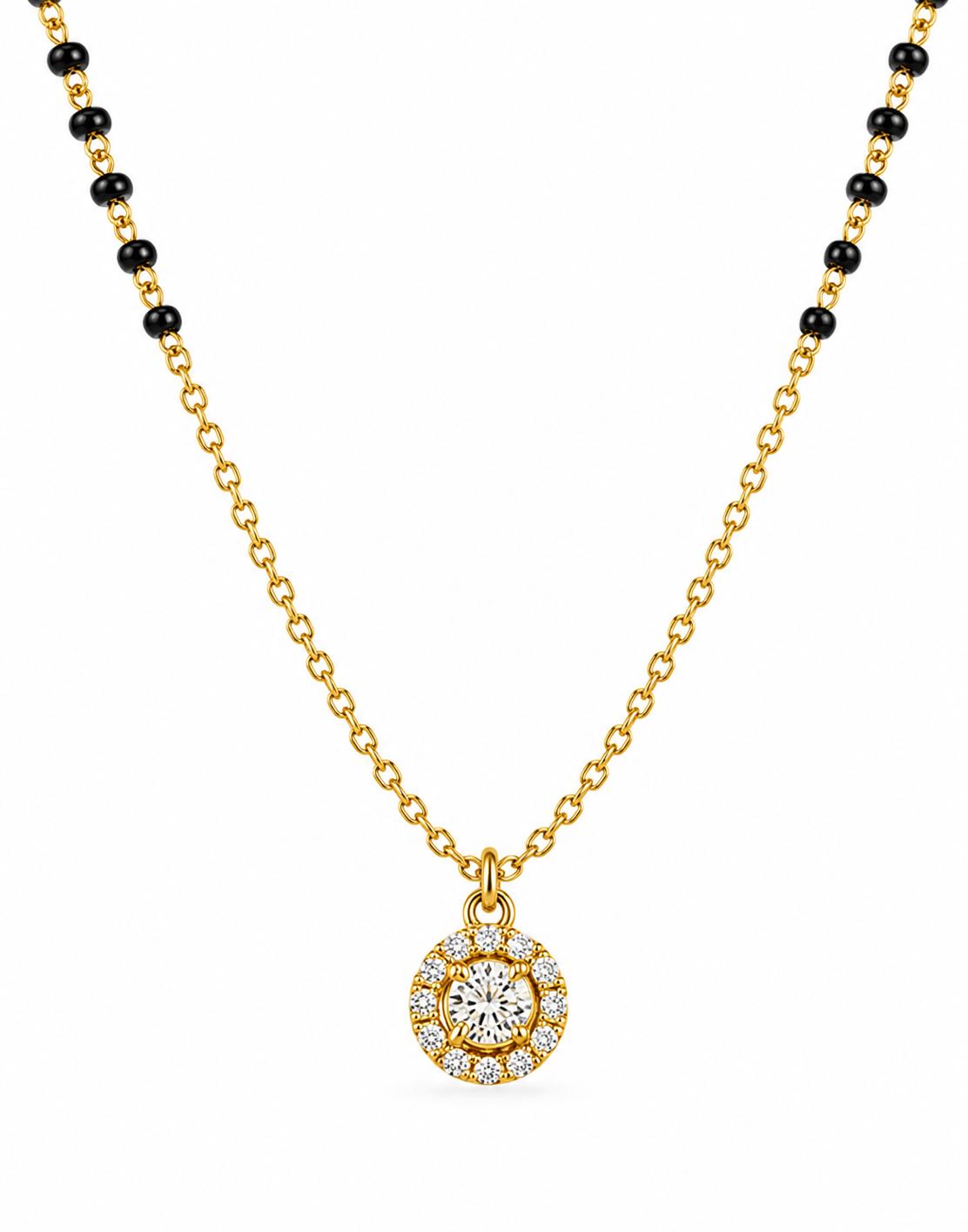 925 Sterling Silver Gold Plated Halo Crystal Mangalsutra - Image 5