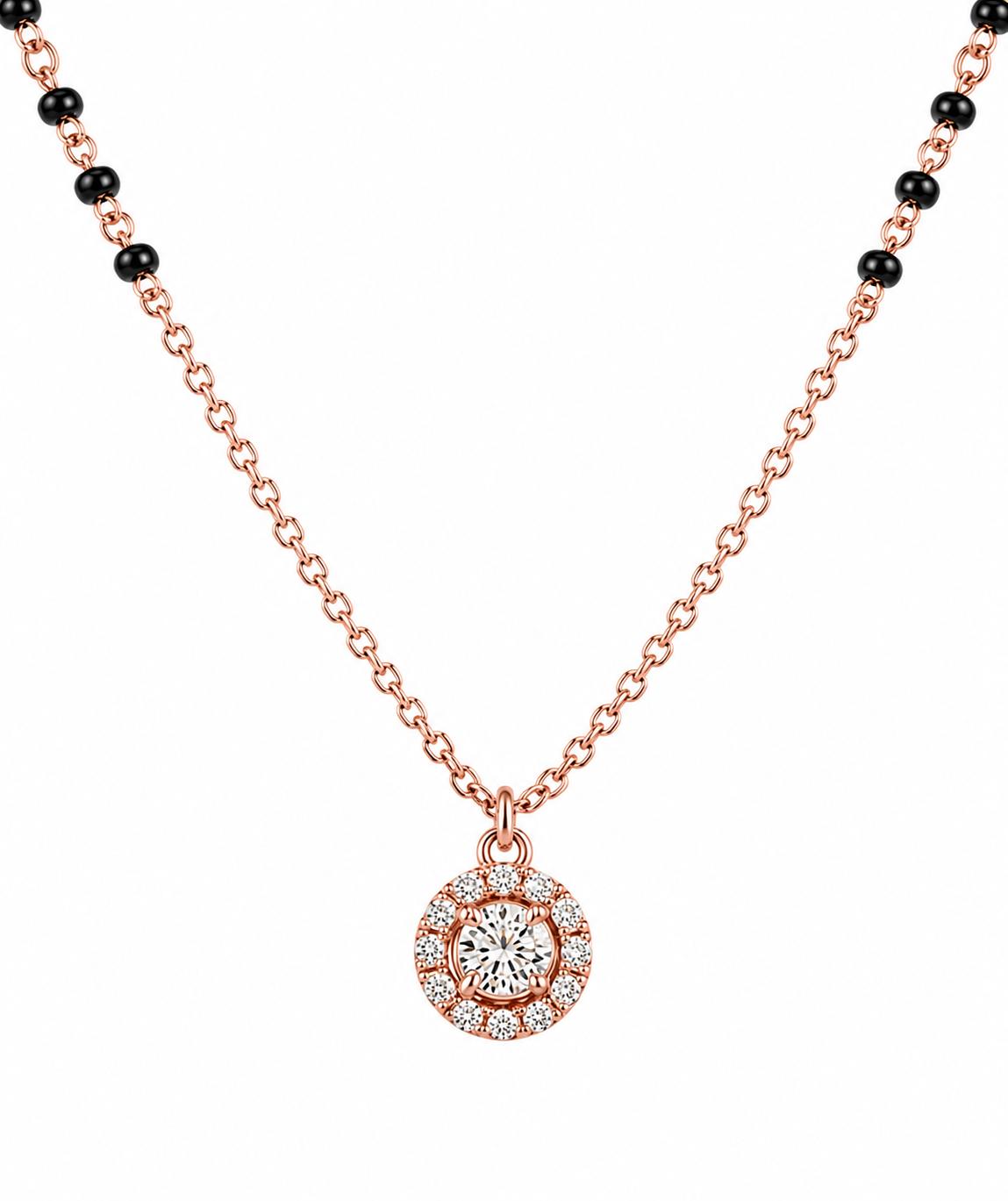 925 Sterling Silver Rose Gold Plated Halo Crystal Mangalsutra - Image 3