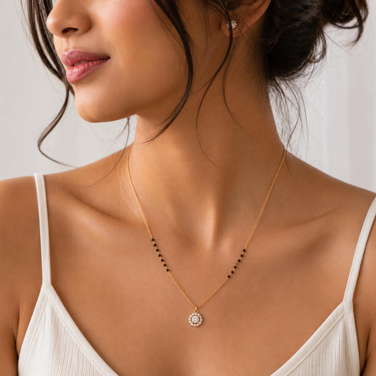 925 Sterling Silver Rose Gold Plated Halo Crystal Mangalsutra - Image 4