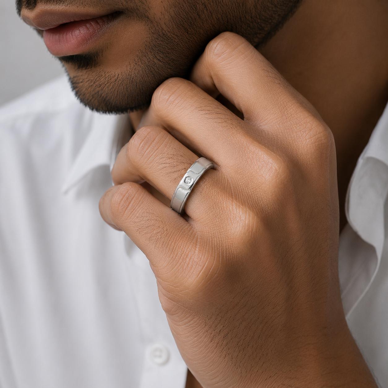 925 Sterling Silver Minimalist Solitaire Men's Ring - Image 2