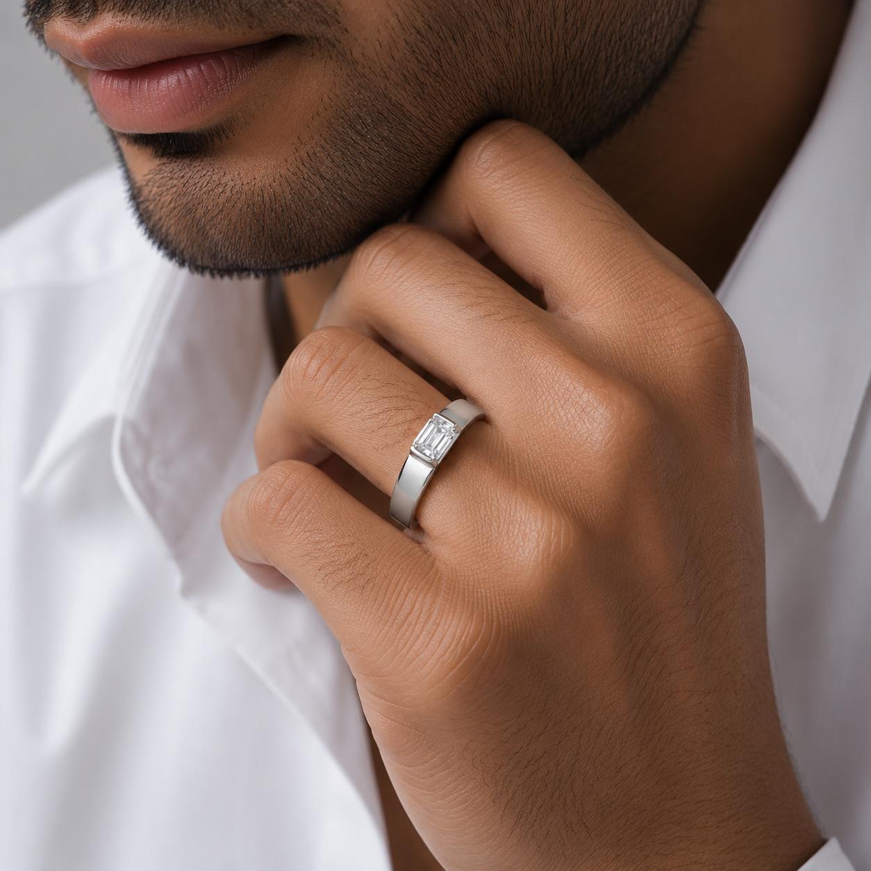 925 Sterling Silver Emerald Cut Solitaire Men's Ring - Image 2