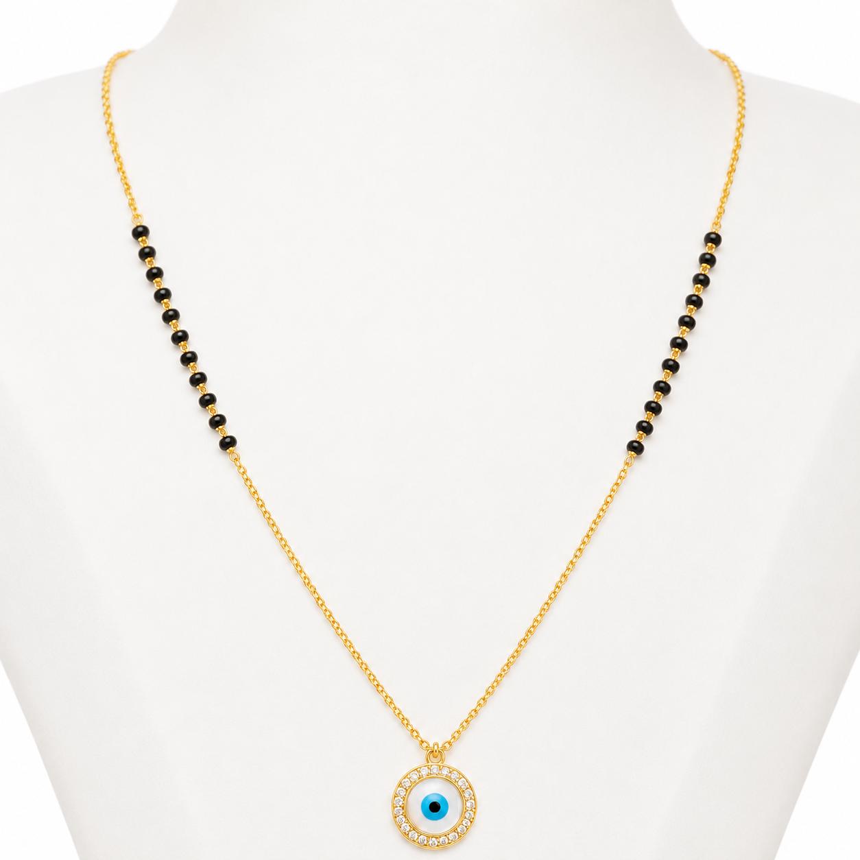 925 Sterling Silver Gold Plated Evil Eye Crystal Mangalsutra Necklace - Image 3