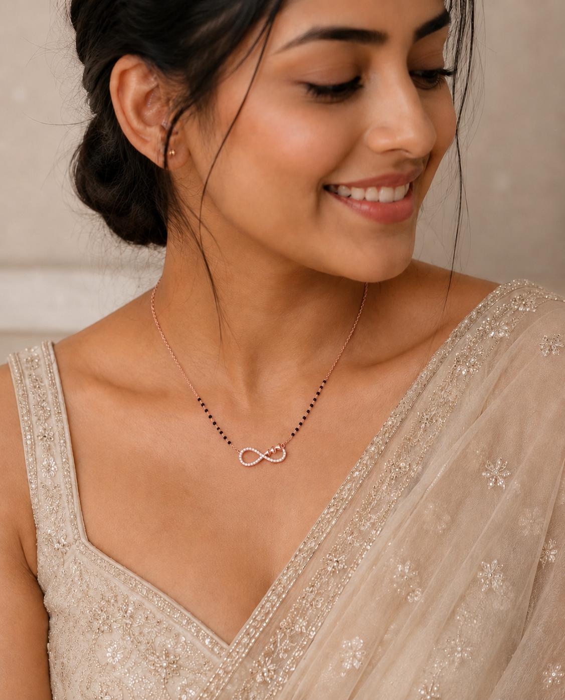926 Sterling Silver Rose Gold Plated Infinity Hearts Mangalsutra - Image 2