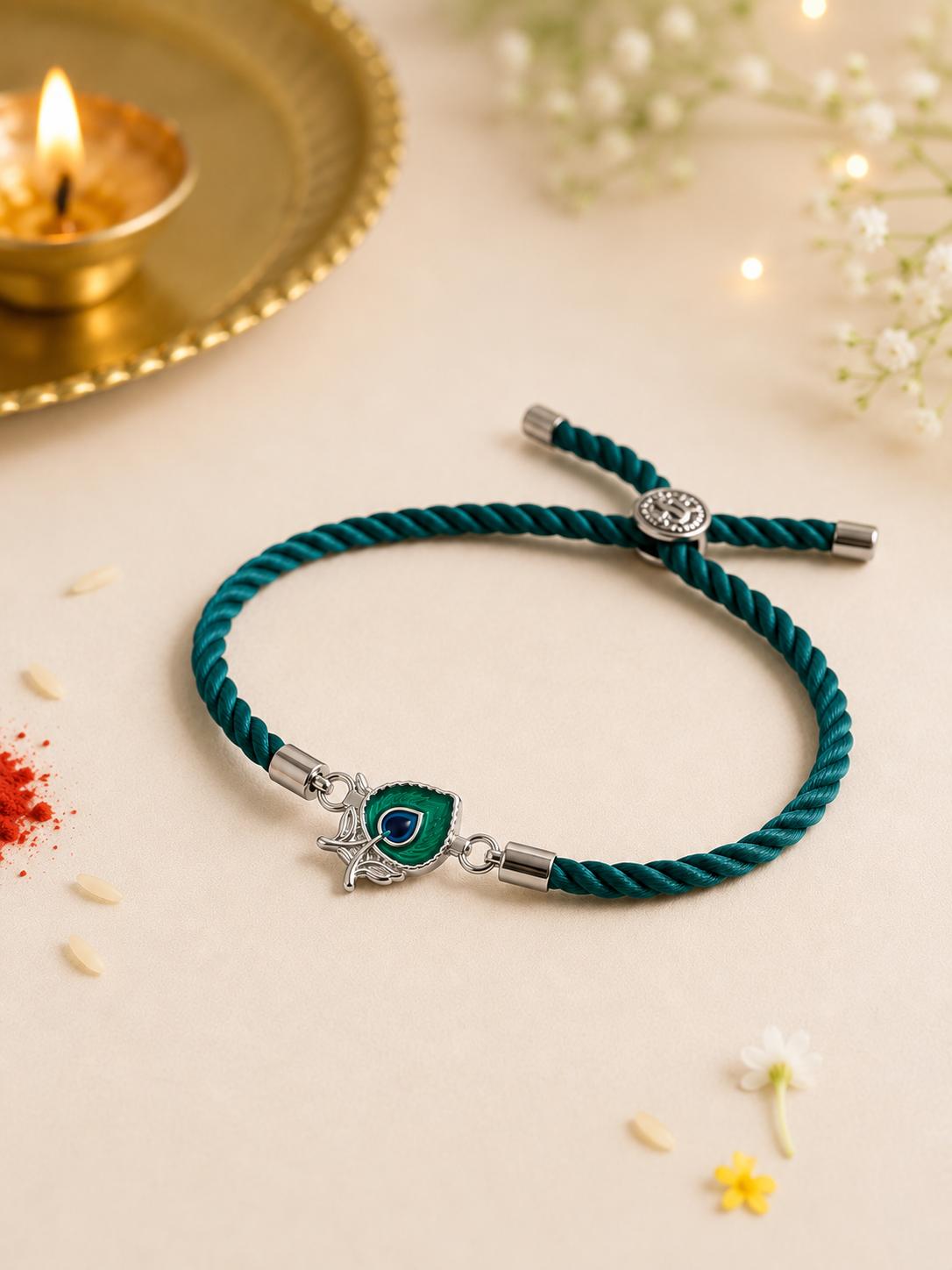 925 Sterling Silver Krishna Mor Pankh Rakhi - Image 4