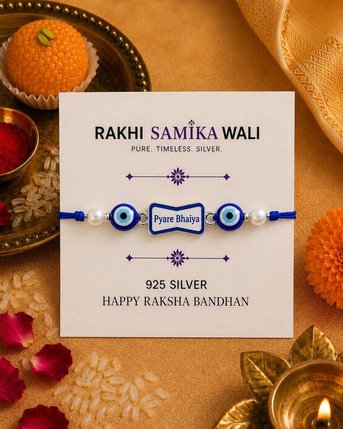 925 Sterling Silver Pyare Bhaiya Designer Rakhi With Roli-Chawal Set - Image 5