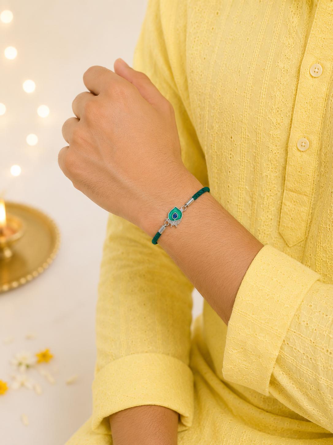 925 Sterling Silver Krishna Mor Pankh Rakhi - Image 3