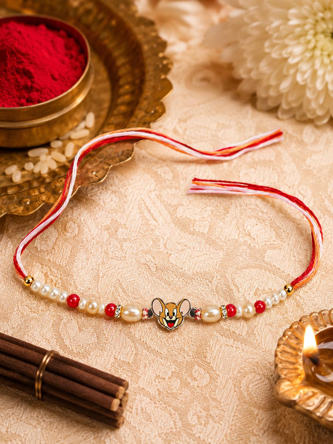 925 Sterling Silver Jerry Cartoon Kids Rakhi With Roli-Chawal Set - Image 5