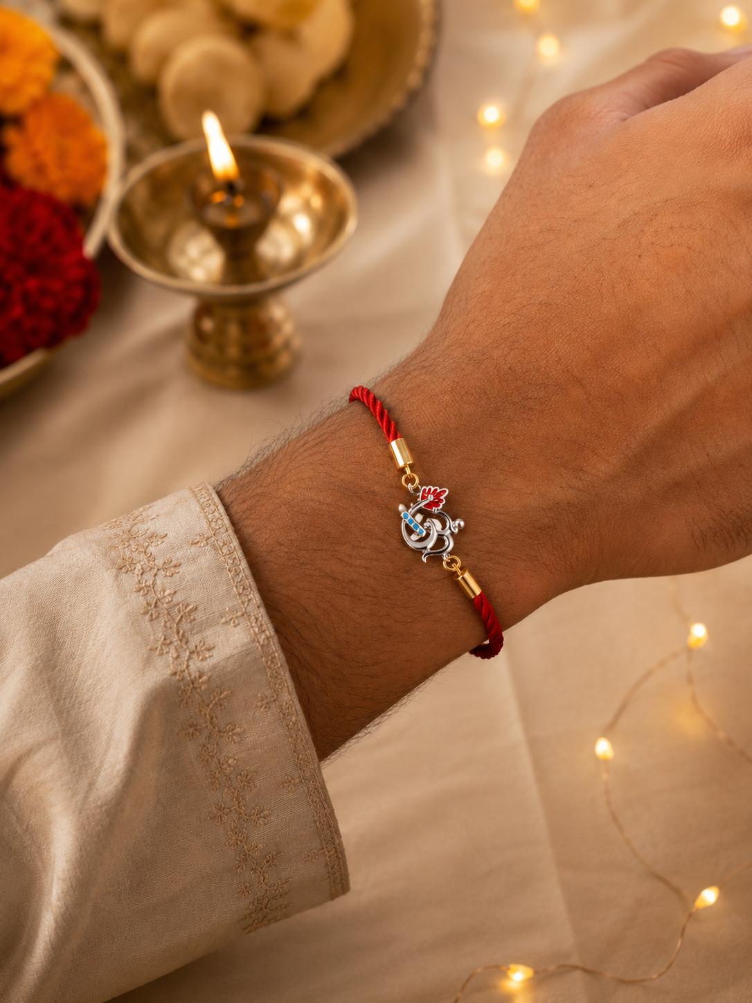 925 Sterling Silver Om Symbol Rakhi With Roli-Chawal Set - Image 2