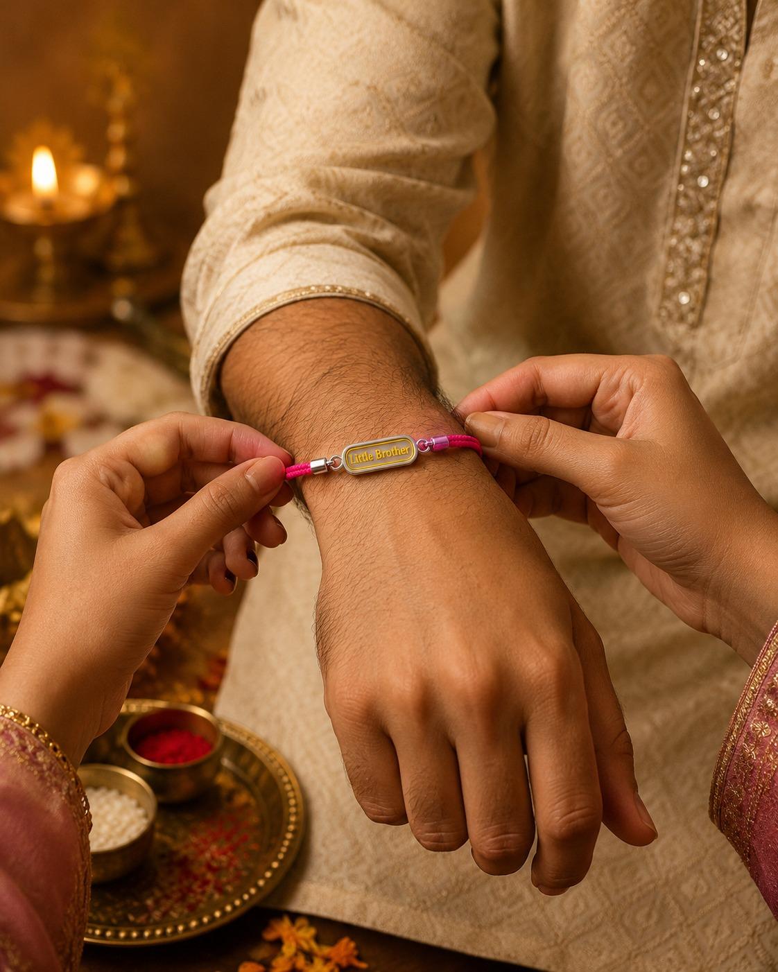 925 Sterling Silver Little Brother Designer Rakhi With Roli-Chawal Set - Image 3