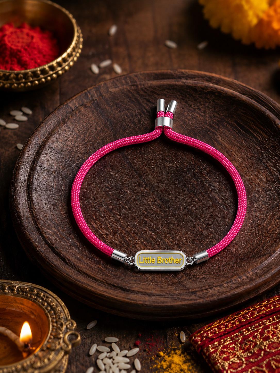 925 Sterling Silver Little Brother Designer Rakhi With Roli-Chawal Set - Image 4