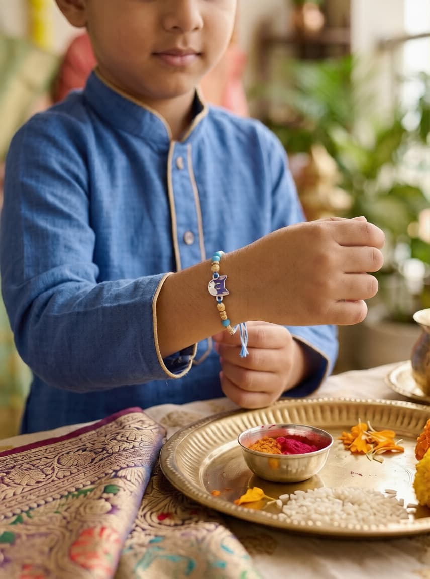 925 Sterling Silver Tom Cartoon Kids Rakhi With Roli-Chawal Set - Image 3