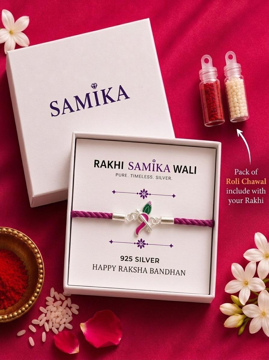 925 Sterling Silver Lord Krishna-Inspired Designer Rakhi With Roli-Chawal Set