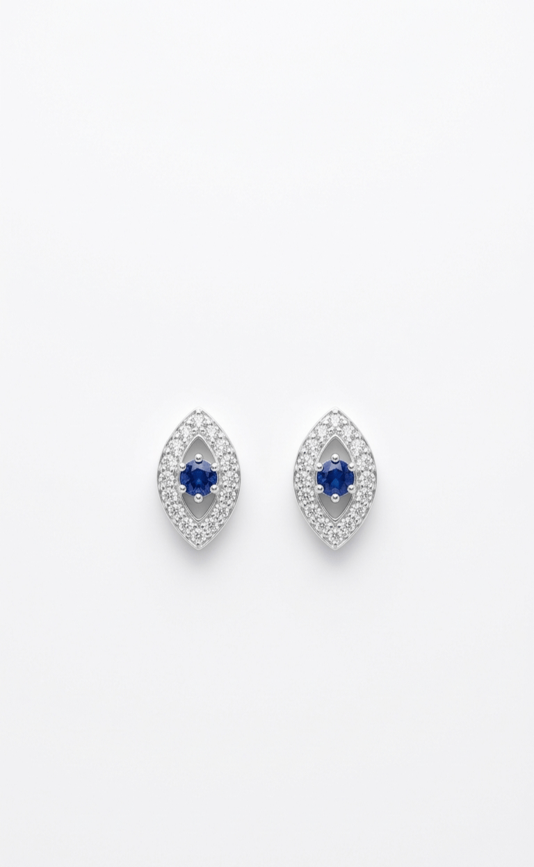 925 Sterling Silver Finish Crystal Evil Eye Stud Earring - Image 3