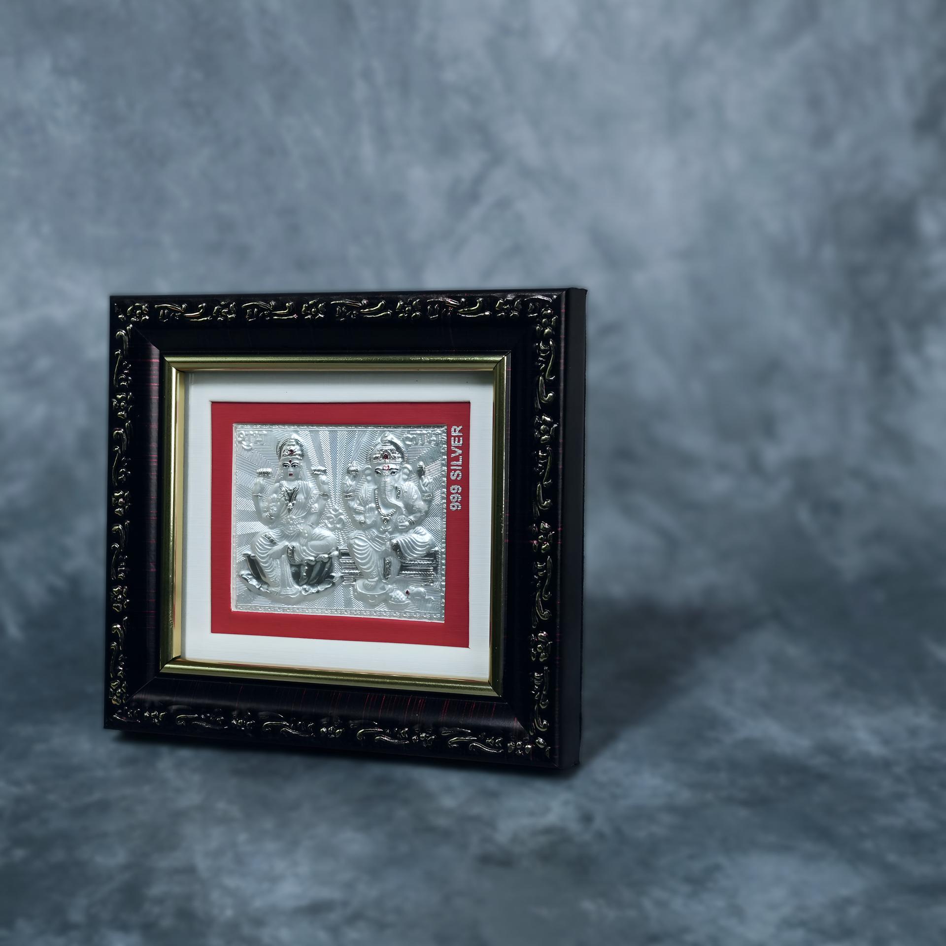999 Silver Shubh Labh Lakshmi Ganesha Premium Classic Frame - Image 2