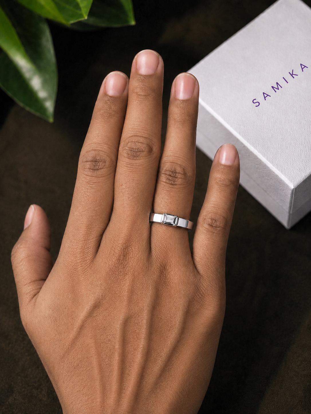 925 Sterling Silver Emerald Cut Solitaire Men's Ring - Image 3