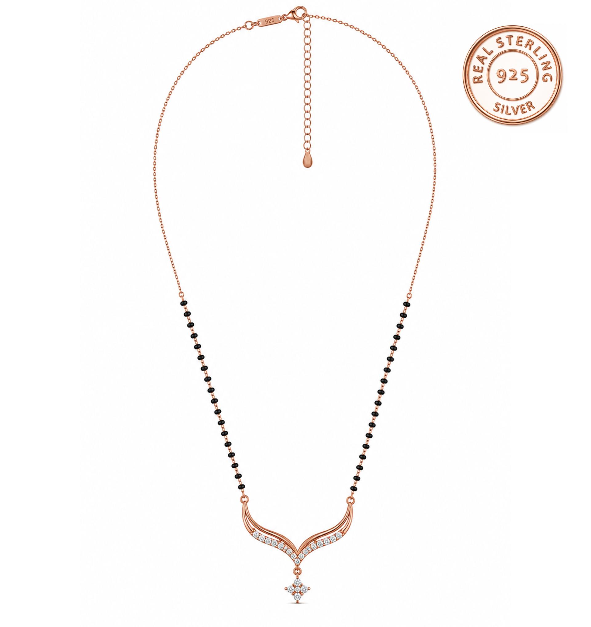 925 Sterling Silver Rose Gold Plated Celestial V-Curve Mangalsutra - Image 4