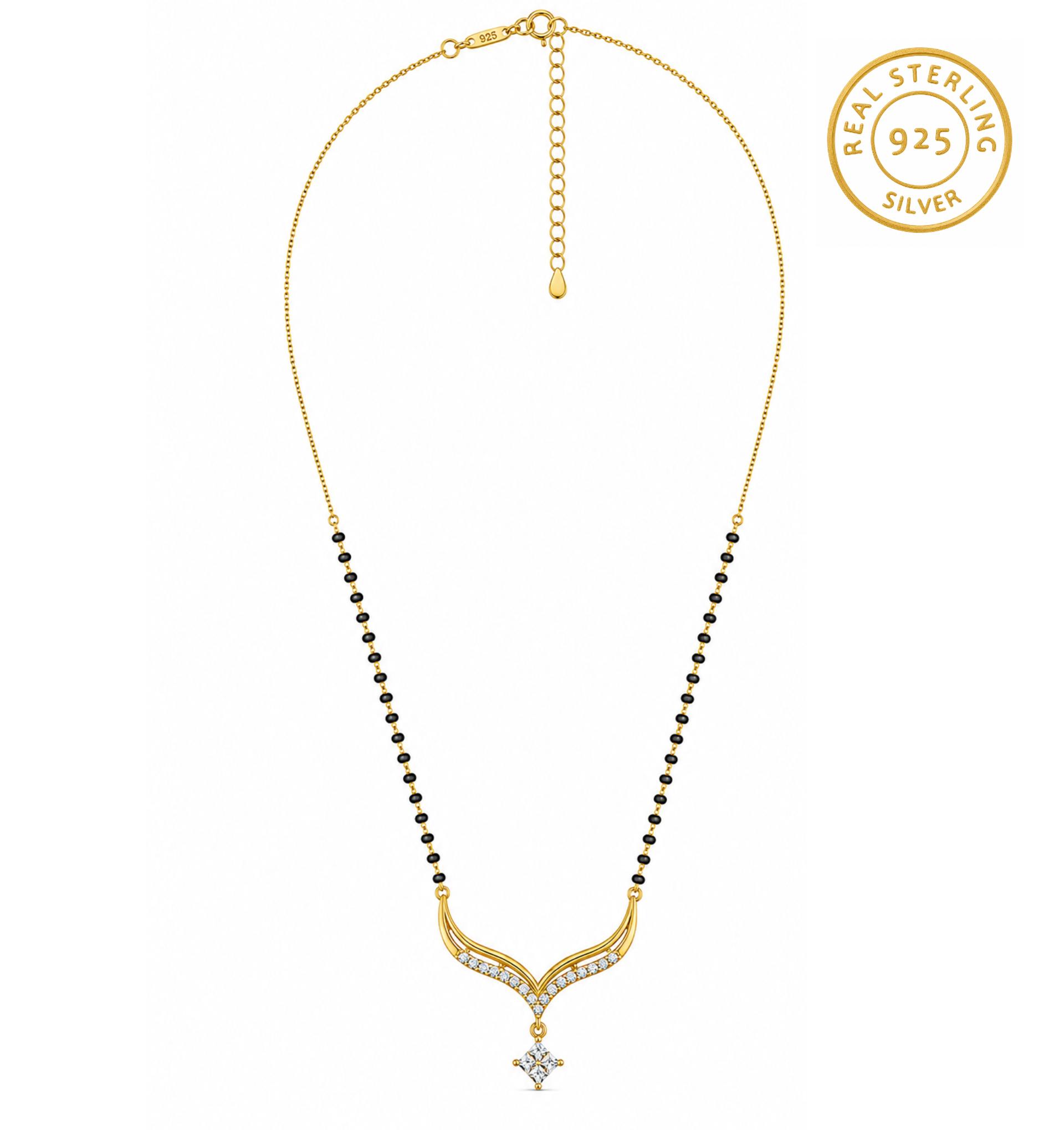 925 Sterling Silver Gold Plated Celestial V-Curve Mangalsutra - Image 3