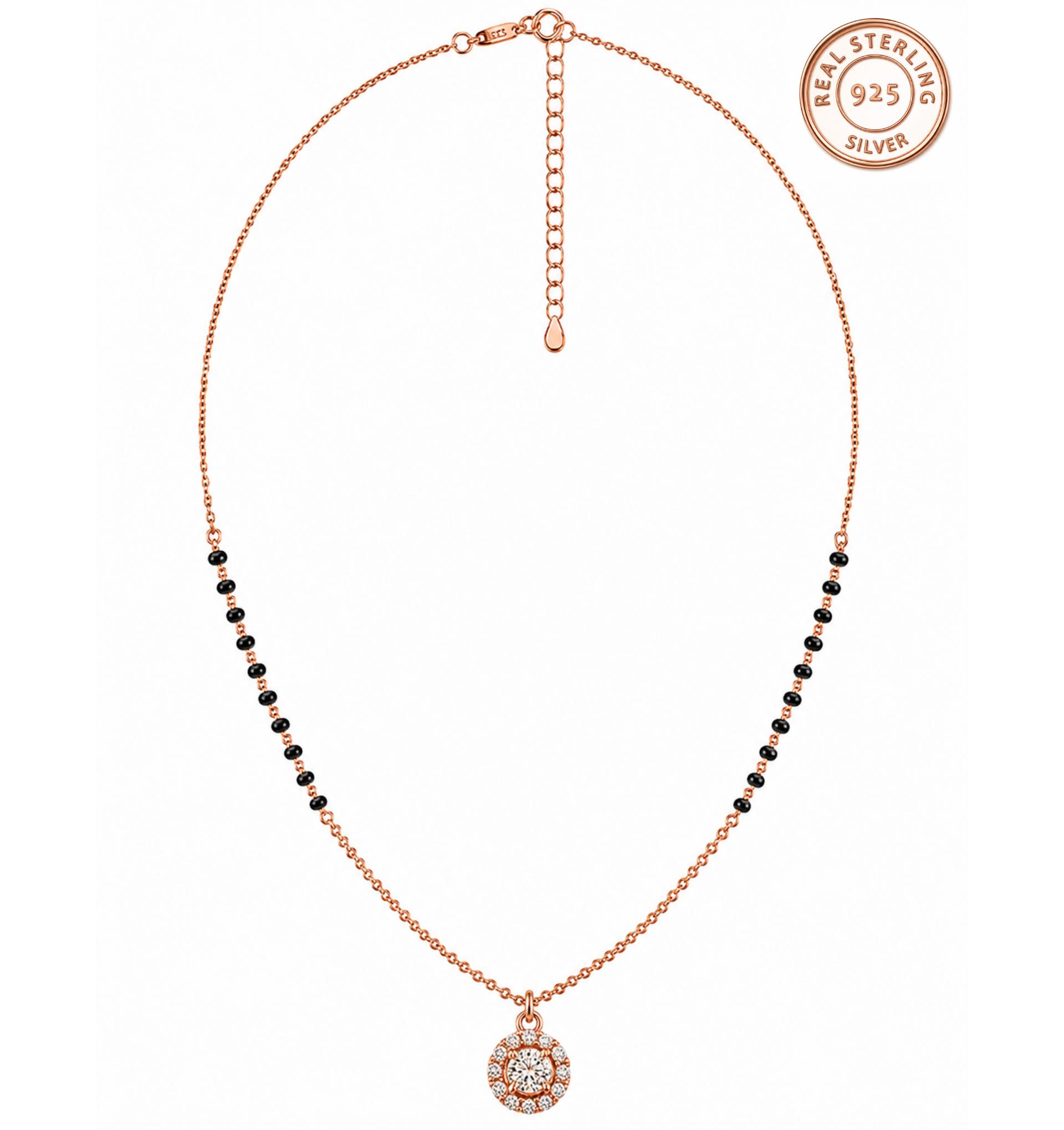 925 Sterling Silver Rose Gold Plated Halo Crystal Mangalsutra - Image 5
