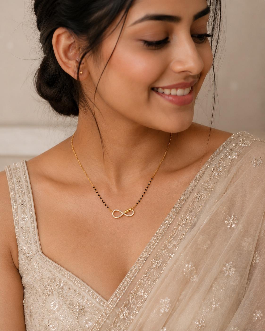 925 Sterling Silver Gold Plated Infinity Hearts Mangalsutra - Image 2