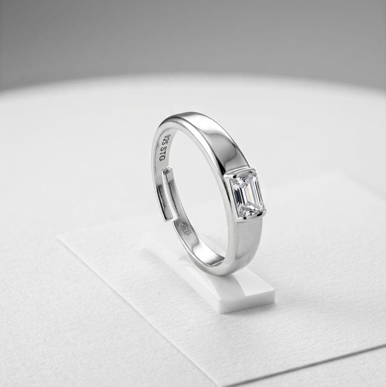 925 Sterling Silver Emerald Cut Solitaire Men's Ring