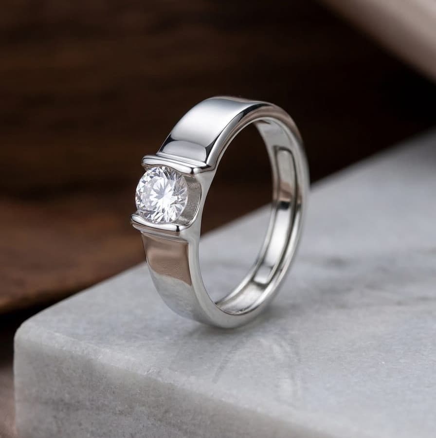925 Sterling Silver Round Solitaire Men's Ring