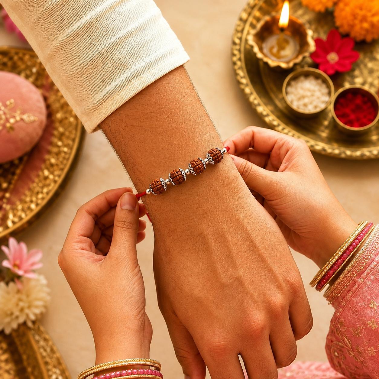 925 Sterling Silver Chatur Rudraksha Rakhi - Image 6