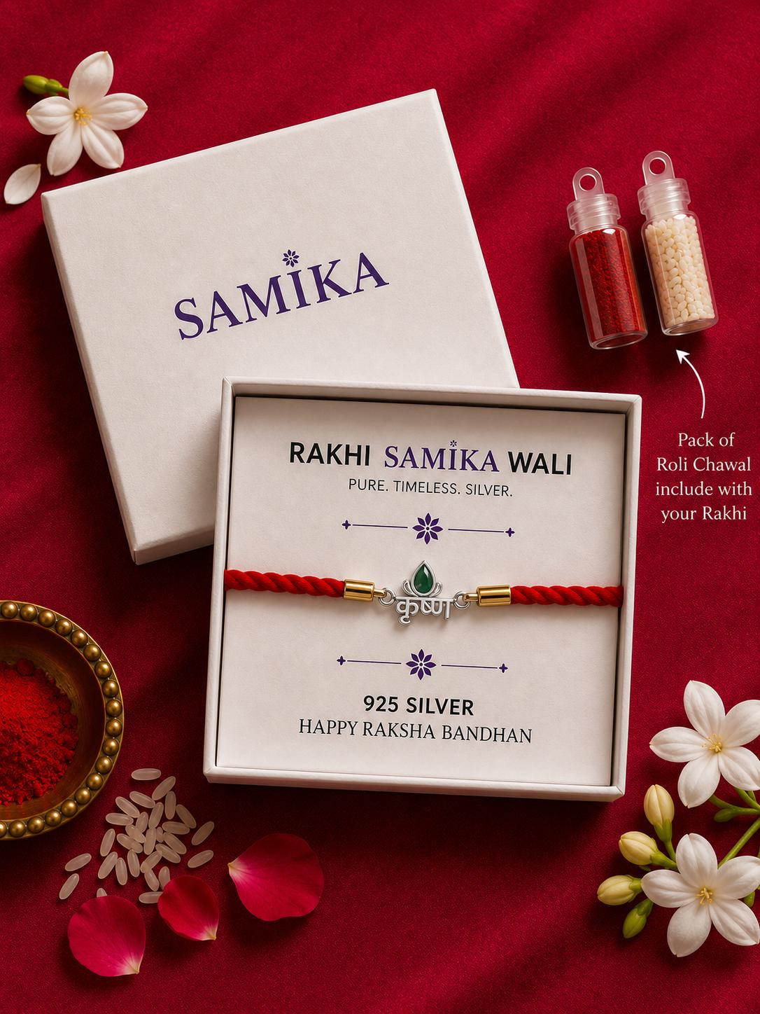 925 Sterling Silver Krishna Designer Rakhi With Roli-Chawal Set - Image 3