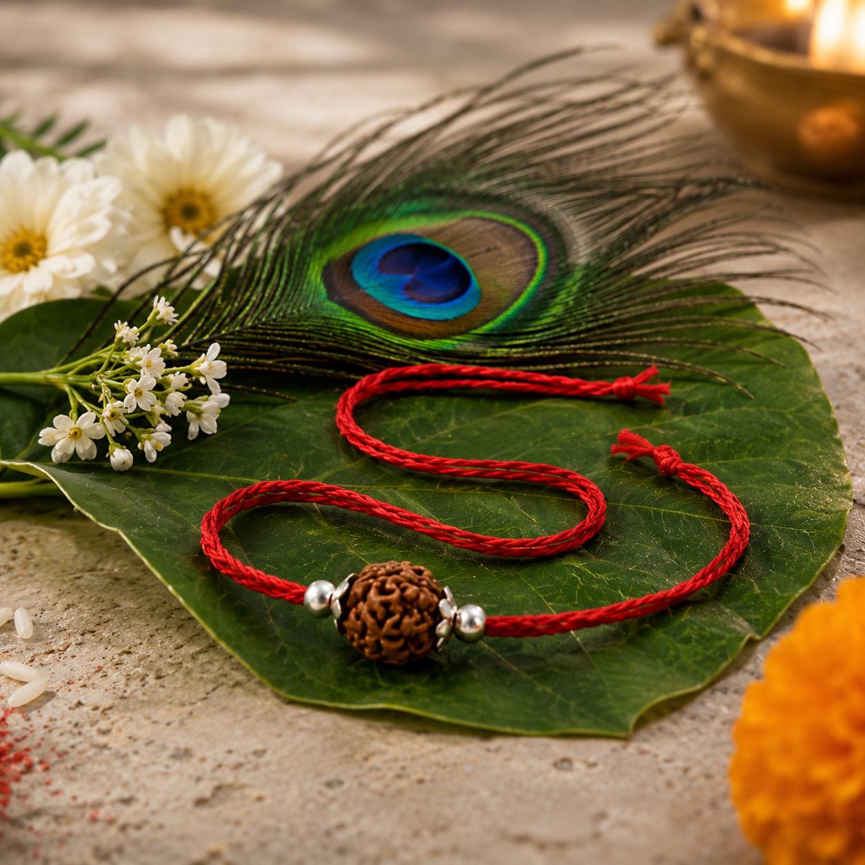 925 Sterling Silver Rudraksha Bead Rakhi - Image 6