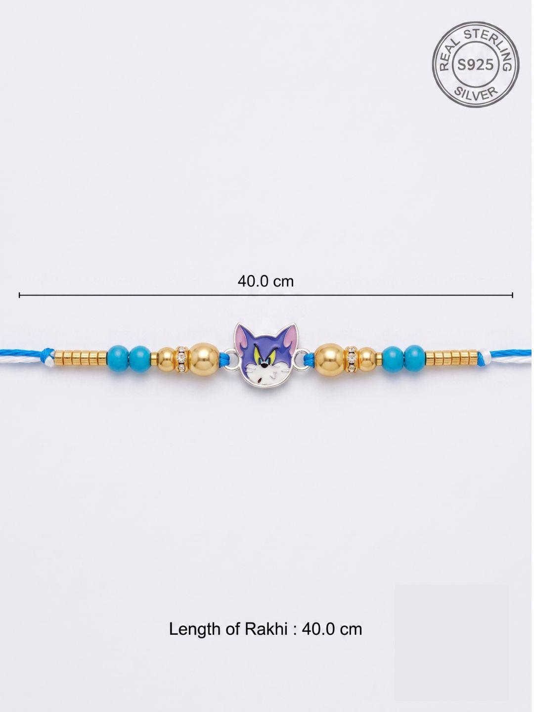 925 Sterling Silver Tom Cartoon Kids Rakhi With Roli-Chawal Set - Image 6