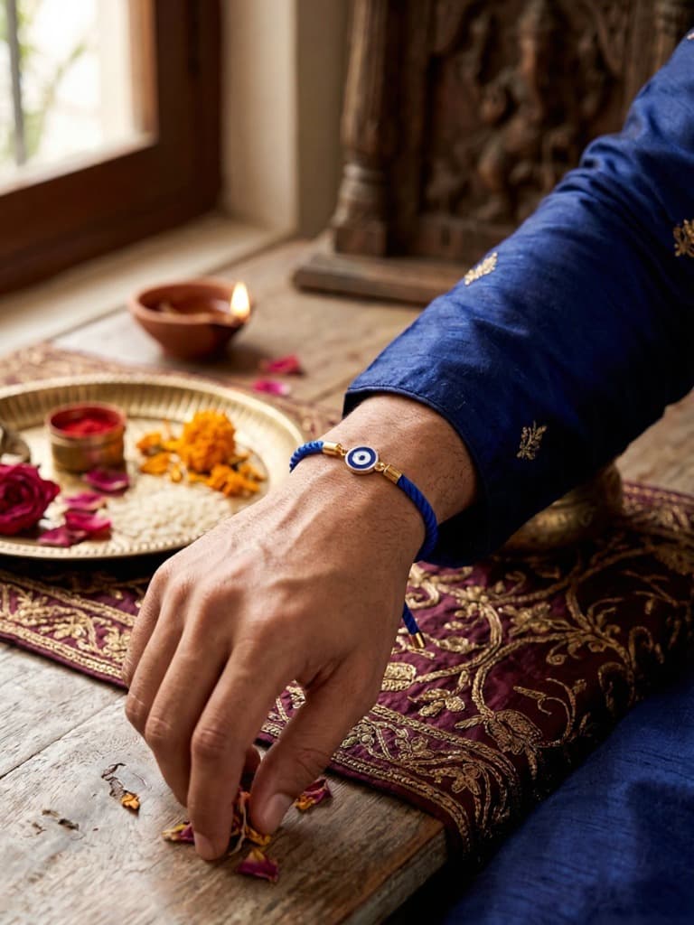925 Sterling Silver Evil Eye Rakhi With Roli-Chawal Set - Image 3