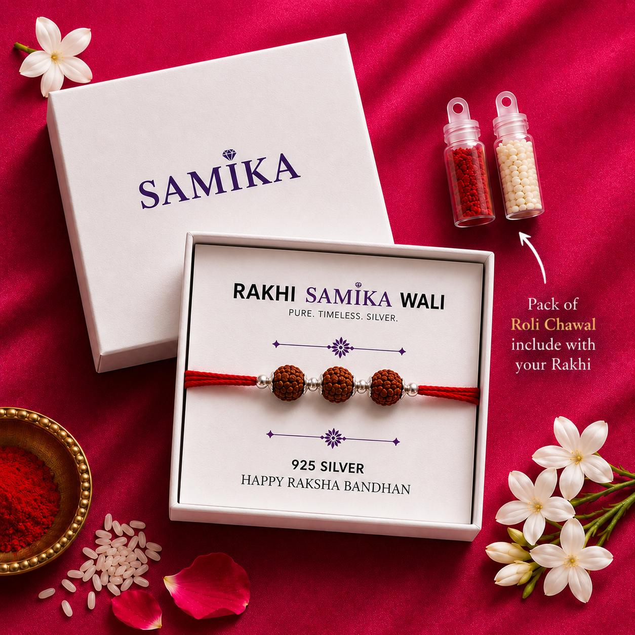 925 Sterling Silver Triple Rudraksha Rakhi