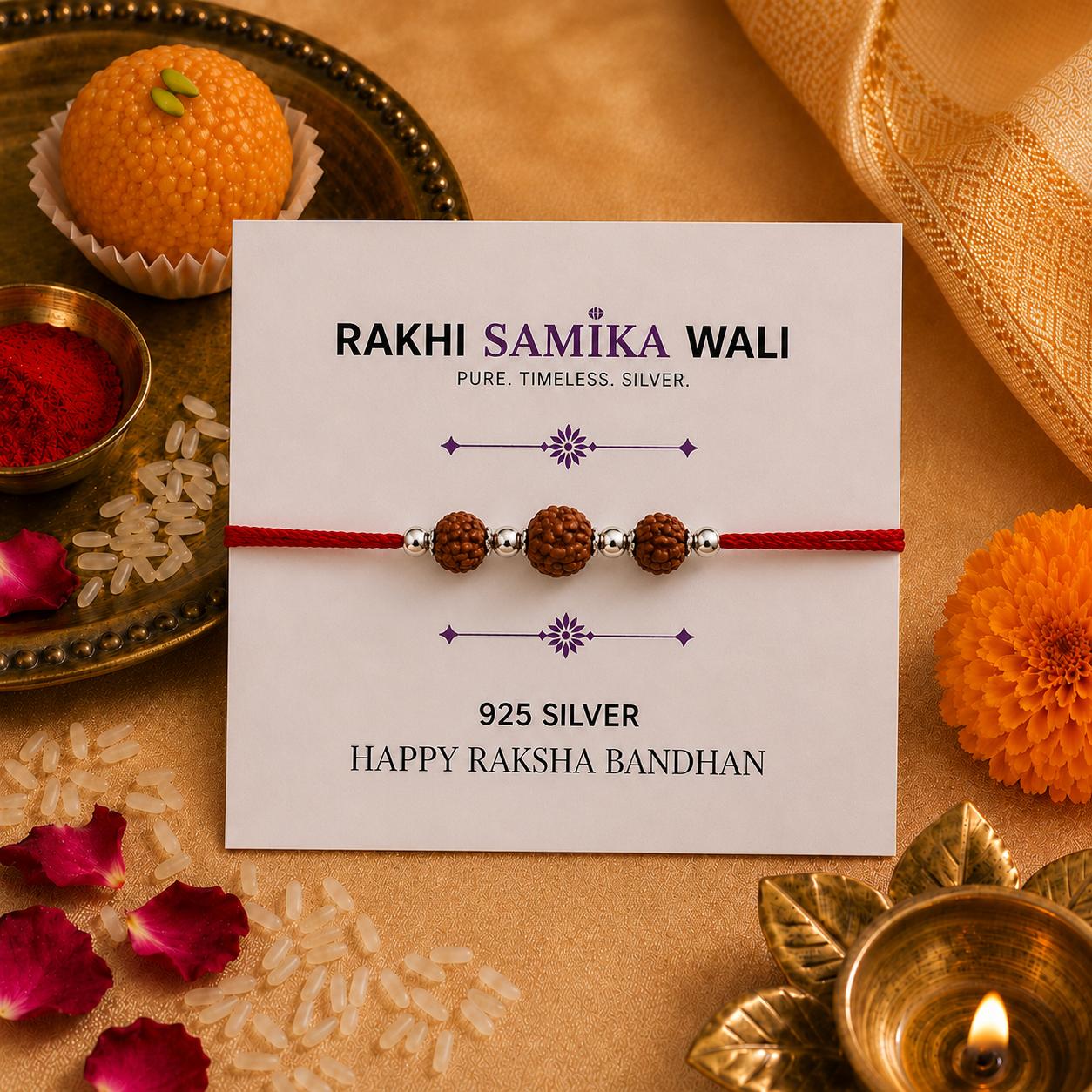 925 Sterling Silver Triple Rudraksha Rakhi - Image 4
