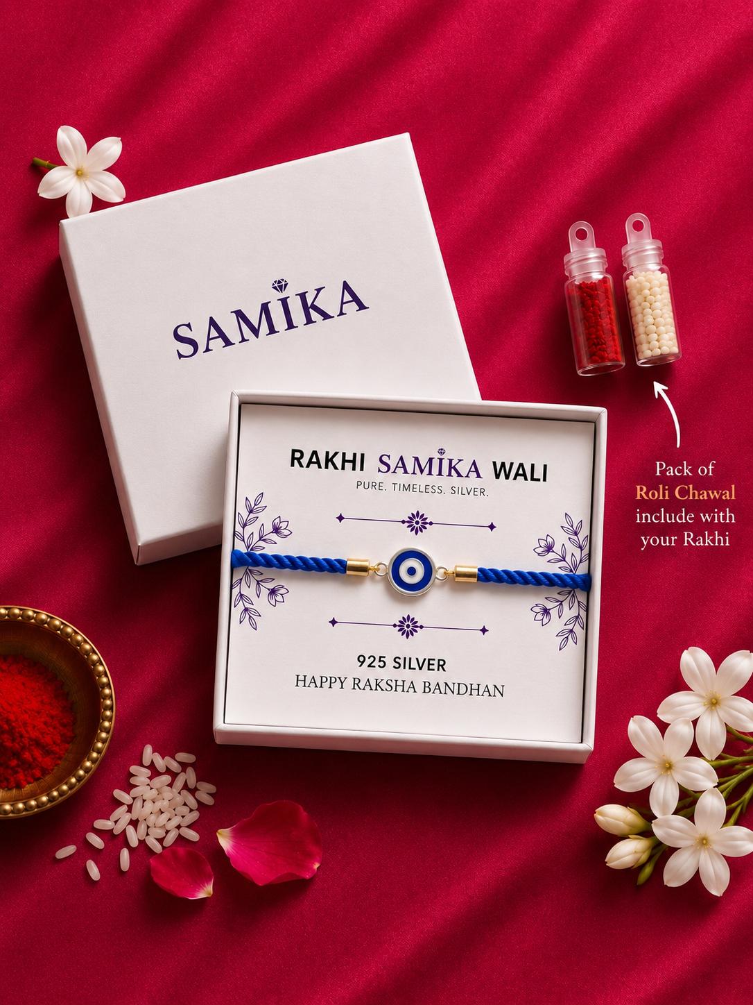 925 Sterling Silver Evil Eye Rakhi With Roli-Chawal Set